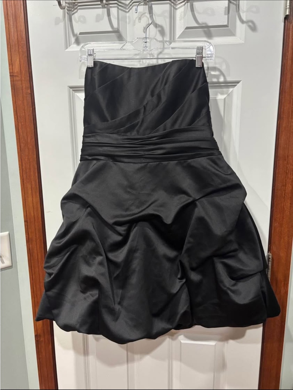 David’s Bridal Black Strapless Cocktail Dress with Ruched Waist
